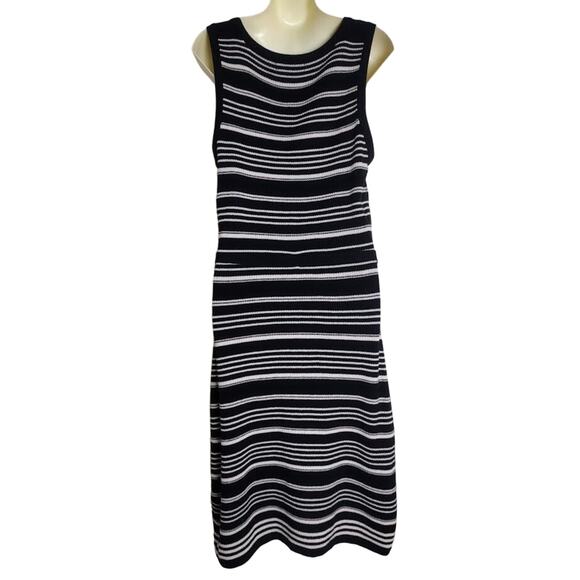 Banana Republic Factory, Striped Sleeveless Knit Dress w/Tie Belt, Sz M, Blk/Wht - Picture 3 of 6
